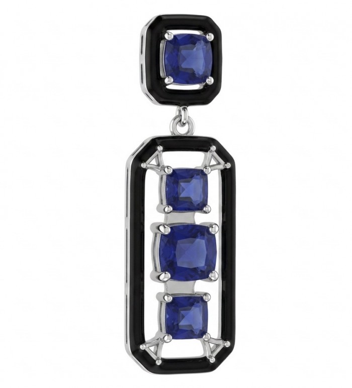 8.5 carat Art Deco Sapphire black enamel .925 Sterling Silver handcrafted Pendant