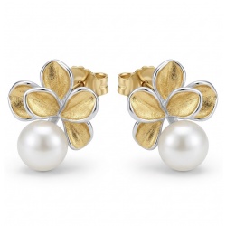 Classy Design - Genuine Pearl 18k Gold over .925 Sterling Silver handcrafted Statement Earrings