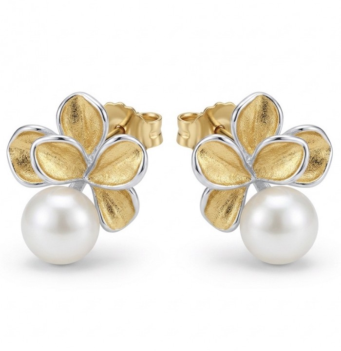 Classy Design - Genuine Pearl 18k Gold over .925 Sterling Silver handcrafted Statement Earrings