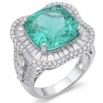 Precious 12.2 CARAT Colombian Emerald .925 Sterling Silver Statement Ring s. 6 1/4