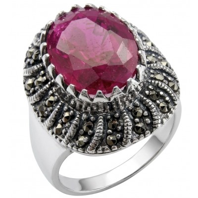 Carmen Natural 10.7 carat Ruby .925 Sterling Silver handmade Statement Ring size 9