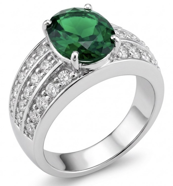 Natural 7.4 carat Tsavorite Garnet .925 Sterling Silver handmade Statement Ring size 7 1/4