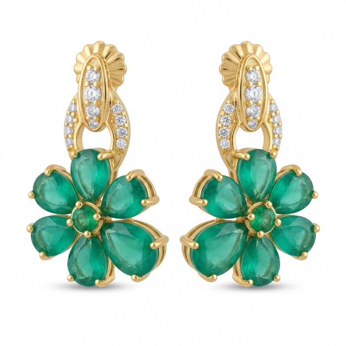 Emily - Authentic 7.5 CARAT Colombian Emerald 18K Gold over .925 Sterling Silver handcrafted earrings