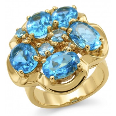 ENCHANTED GARDEN 14.3 carat Swiss Blue Topaz .925 Sterling Silver dipped in 22K Gold handcrafted ring size 6 3/4