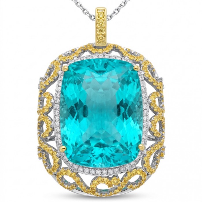 PARADISE FOUND Authentic baquette 44.7 carat Paraiba Tourmaline rhodium over .925 Sterling Silver handmade STATEMENT necklace