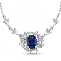 Vintage style - Giovanna - oval pear cut 6.8 carat Sapphire .925 Sterling Silver handcrafted Statement Necklace