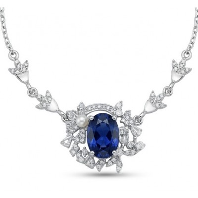 Vintage style - Giovanna - oval pear cut 6.8 carat Sapphire .925 Sterling Silver handcrafted Statement Necklace