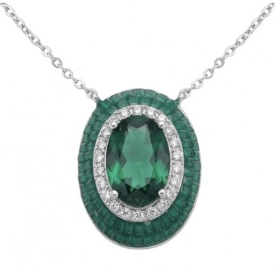 Art Deco - Royalty 10.2 carat Emerald .925 Sterling Silver .925 Sterling Silver Statement Necklace
