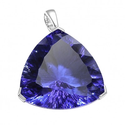 Fancy Trillion Cut Perfect 20.5 carat natural Tanzanite .925 Sterling Silver handcrafted Pendant