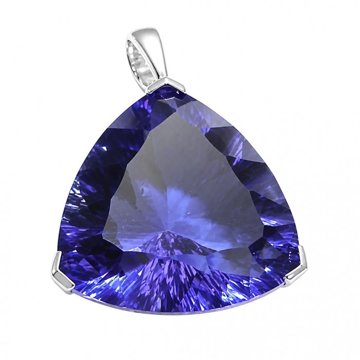 Fancy Trillion Cut Perfect 20.5 carat natural Tanzanite .925 Sterling Silver handcrafted Pendant