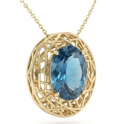 Blue Island - 8.2 carat London Blue Topaz 18K Gold over .925 Sterling Silver handmade Pendant