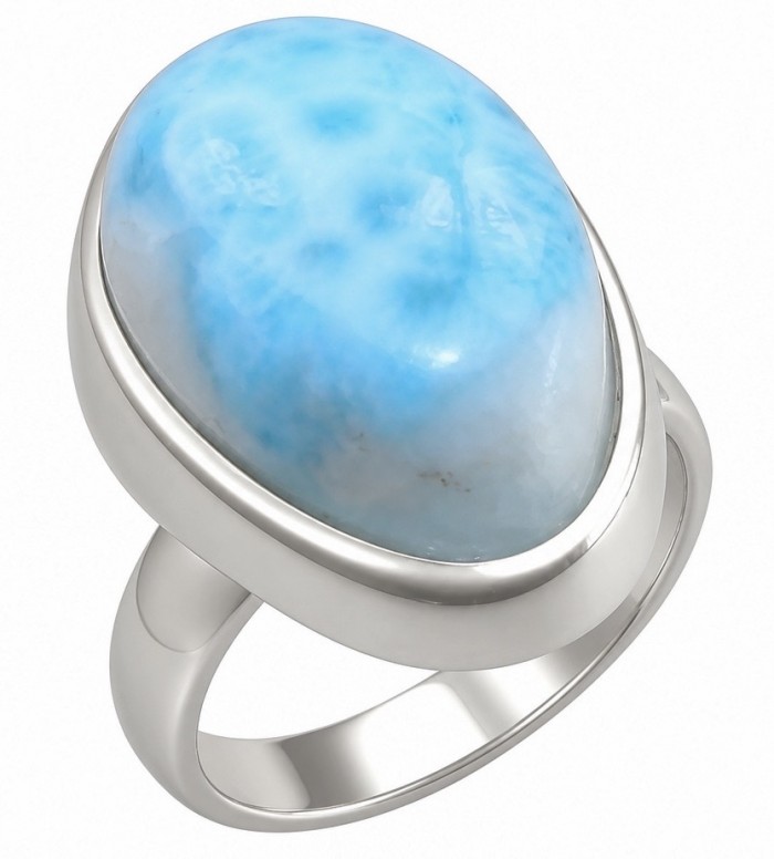 Blue Perfection 22.9 carat natural Larimar .925 Sterling Silver handmade Large ring size 7 adjustable