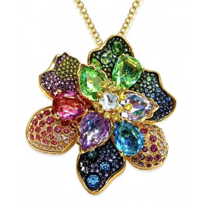 Wonderland 68.5 carat multicolor Topaz 14K Gold over .925 Silver handcrafted Statement necklace