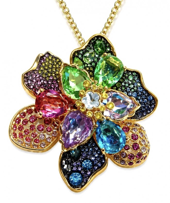 Wonderland 68.5 carat multicolor Topaz 14K Gold over .925 Silver handcrafted Statement necklace
