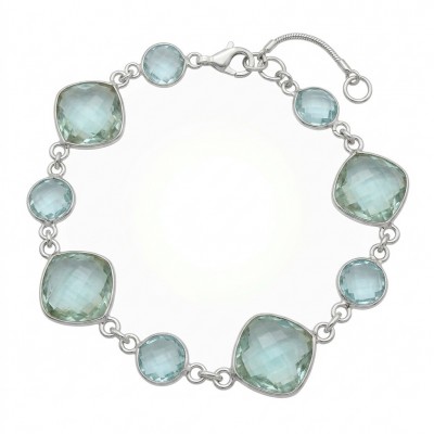 Tutti Frutti 17.5 CARAT Green Amethyst .925 Sterling Silver brilliantly handcrafted Bracelet