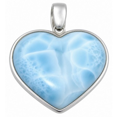Blue Angel's Heart amazing quality natural Larimar .925 Sterling Silver handmade pendant