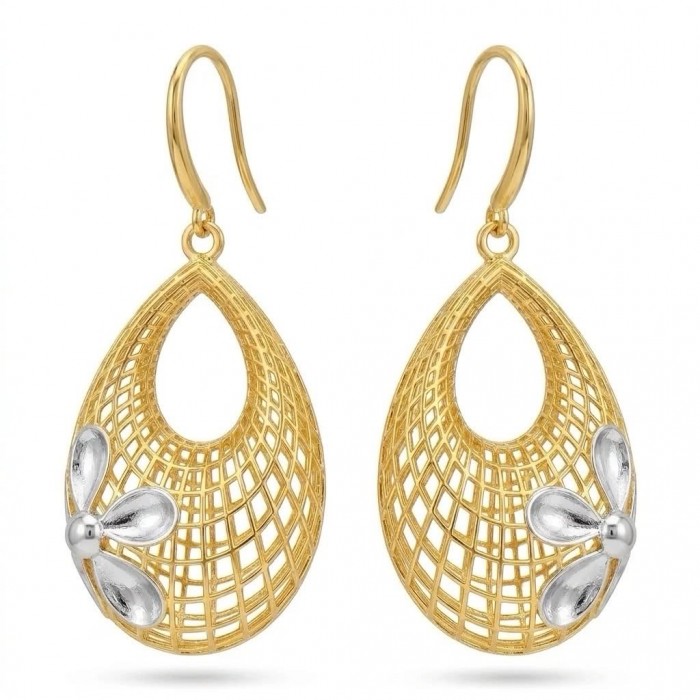 Dubai Style - Silver Flowers - .925 Sterling Silver dipped in 22K Gold handmade Large Earrings