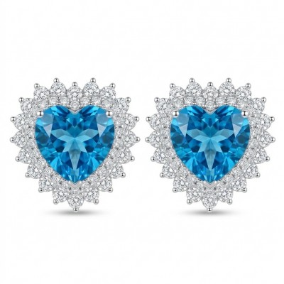 Heartes 6.7 carat Swiss Blue Topaz .925 Sterling Silver Handcrafted earrings