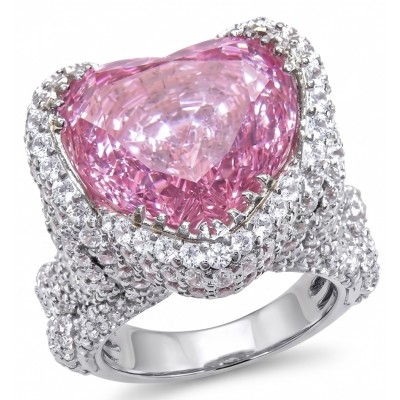 Venus's Heart 8.8 carat Pink Sapphire .925 Sterling Silver dipped in rhodium handcrafted Statement ring size 7