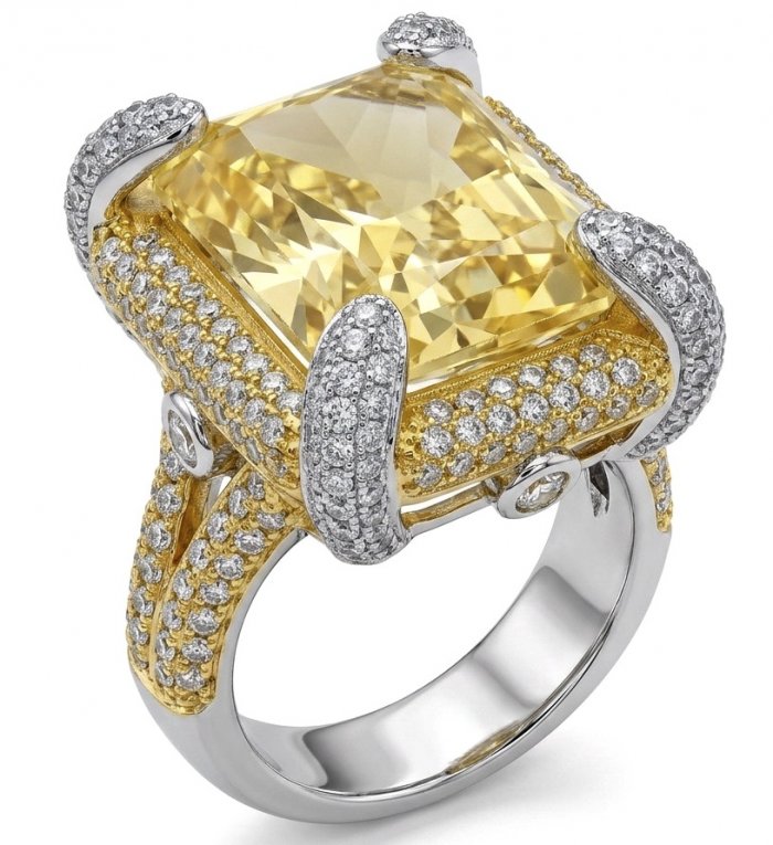 Wearable Art - Solid 27.2 carat Genuine Yellow Sapphire .925 Sterling Silver handcrafted ring size 6 1/2 - video