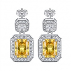 Art Deco - Luxurious baquette cut 8.5 carat Yellow Sapphire rhodium over .925 Sterling Silver handcrafted earrings