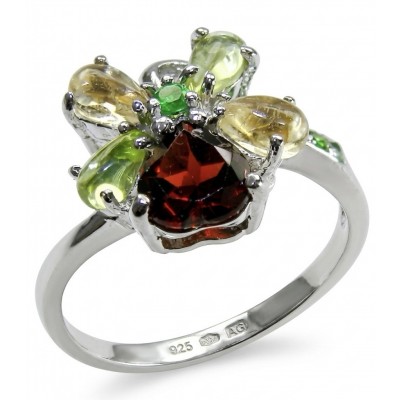Red Heart 8.1 carat Multigem rhodium over .925 Sterling Silver Handcrafted Ring size 8