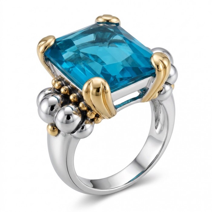 Blue Treasure genuine 10.5 carat London Blue Topaz Silver handmade Statement Ring size 8