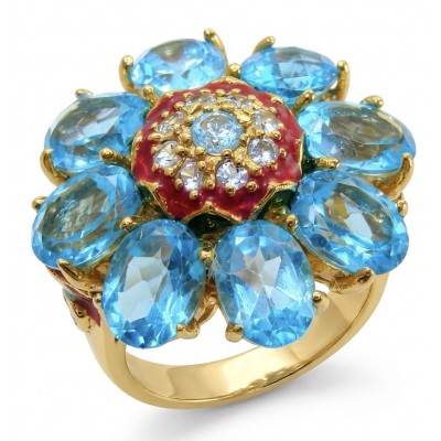 Enchanted Flower 25.3 carat Swiss Blue Topaz .925 Sterling Silver dipped in 22K Gold handcrafted ring size 7 1/4