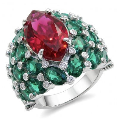 Giovanna 28.6 carat Ruby Emerald .925 Sterling Silver dipped rhodium handmade Huge Statement Ring size 8