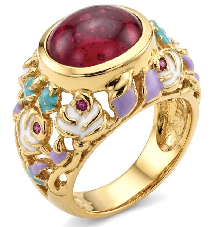 Giovanna 5.6 carat Kashmir Ruby .925 Sterling Silver dipped in 22K Gold handmade Statement Ring size 7