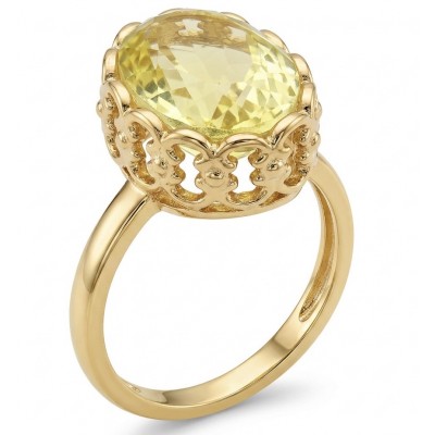 Summer Friday 12.8 carat Genuine Lemon Quartz 18K Gold over .925 Sterling Silver handcrafted ring size 9