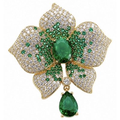 Heirloom Genuine 18.5 carat Colombian Emerald .925 Sterling Silver handmade Brooch