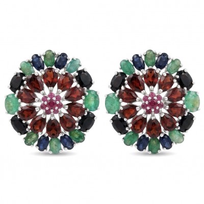 Giovanna - 27.5 carat Mozambique Ruby Colombian Emerald .925 Sterling Silver handcrafted incredible earrings
