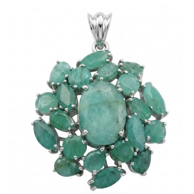 Amazonia - authentic 25.5 carat Colombian Emerald rhodium over .925 Sterling Silver handcrafted Pendant