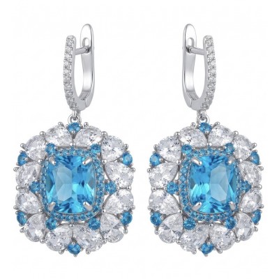 Atlantica 25.7 carat Swiss Blue Topaz .925 Sterling Silver Handcrafted Statement earrings