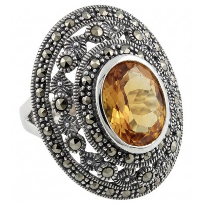 Authentic oval cut 7.2 carat Golden Topaz rhodium over .925 Sterling Silver ring s. 6