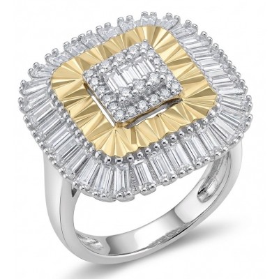 Art Deco 2.2 carat White Topaz 14K Gold over .925 Silver handcrafted Cocktail Ring s. 7 1/4