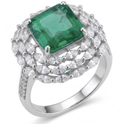 Elizabeth asscher cut 7.8 carat Colombian Emerald 8.2 carat Moissanite .925 Sterling Silver dipped in Rhodium handcrafted Ring size 8