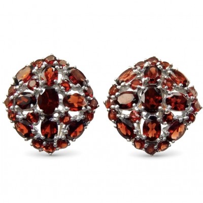 María Rosa - Real Art - Natural 20.2 carat Garnet from India .925 Sterling Silver handcrafted Large Statement earrings