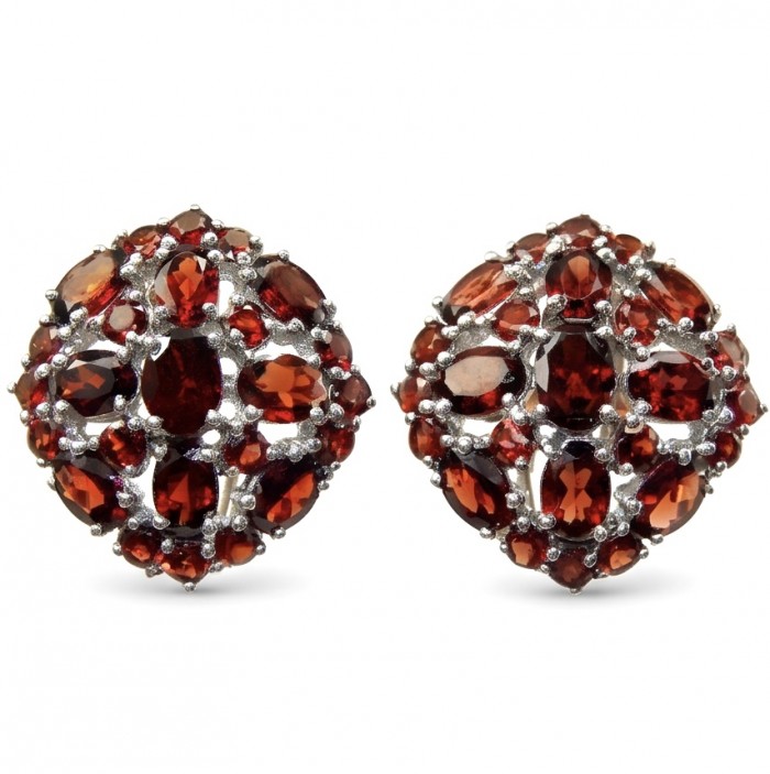 María Rosa - Real Art - Natural 20.2 carat Garnet from India .925 Sterling Silver handcrafted Large Statement earrings