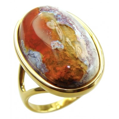 Bonfire Night best quality 21.4 carat Mexican Opal 18K Gold over .925 Sterling Silver handmade ring 8