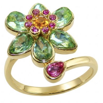 Summer flower 6.5 carat genuine Green Topaz 14K Gold over .925 Sterling Silver handmade Statement Ring size 8