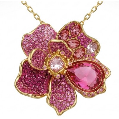 Wonderland 68.5 carat multicolor Pink Topaz 14K Gold over .925 Silver handcrafted Statement necklace brooch