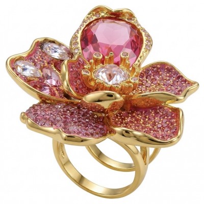 Cherry Blossom 37.5 carat Pink Topaz 14K Gold over .925 Silver handcrafted Cocktail Ring s. 8