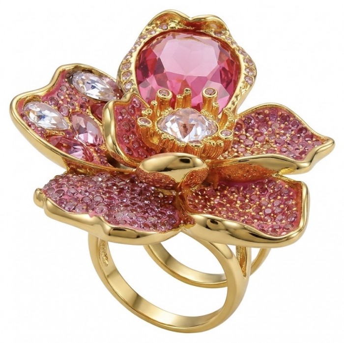Cherry Blossom 37.5 carat Pink Topaz 14K Gold over .925 Silver handcrafted Cocktail Ring s. 8