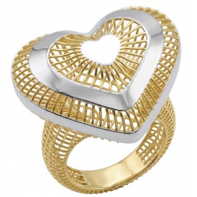 Dubai Style - Golden Heart .925 Sterling Silver dipped in 22K Gold handmade Large ring size 6 1/4