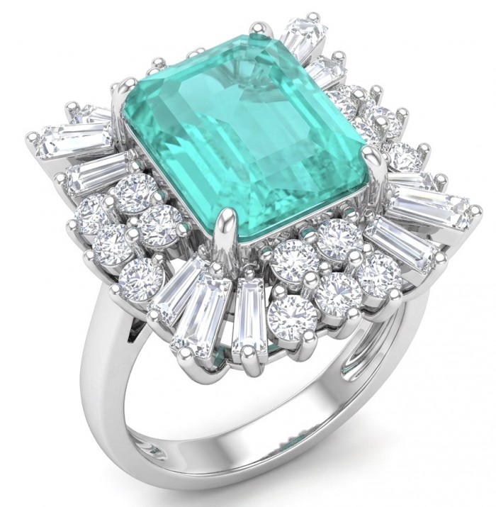Julia asscher cut 5.8 carat Colombian Emerald 4.2 carat Moissanite .925 Sterling Silver dipped in Rhodium handcrafted Ring size 6 1/4