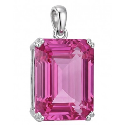 Incredible baquette cut 30.8 carat Bubblegum Pink Sapphire .925 Sterling Silver handcrafted pendant