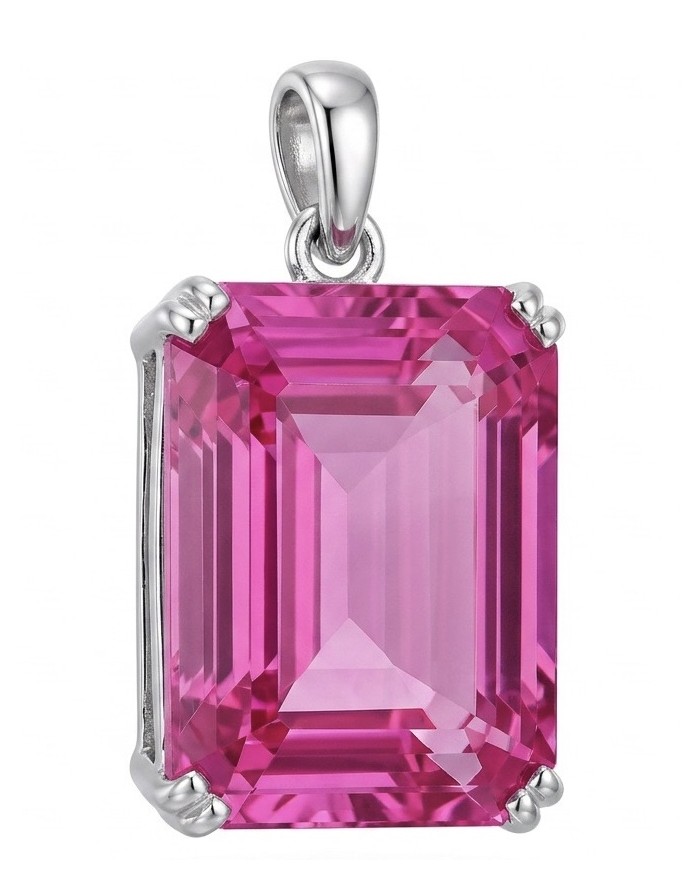 Incredible baquette cut 30.8 carat Bubblegum Pink Sapphire .925 Sterling Silver handcrafted pendant