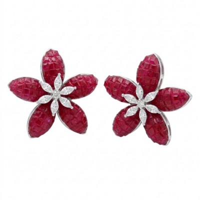 Giuseppina - mystery setting 7.8 carat authentic Ruby .925 Sterling Silver handcrafted Statement earrings